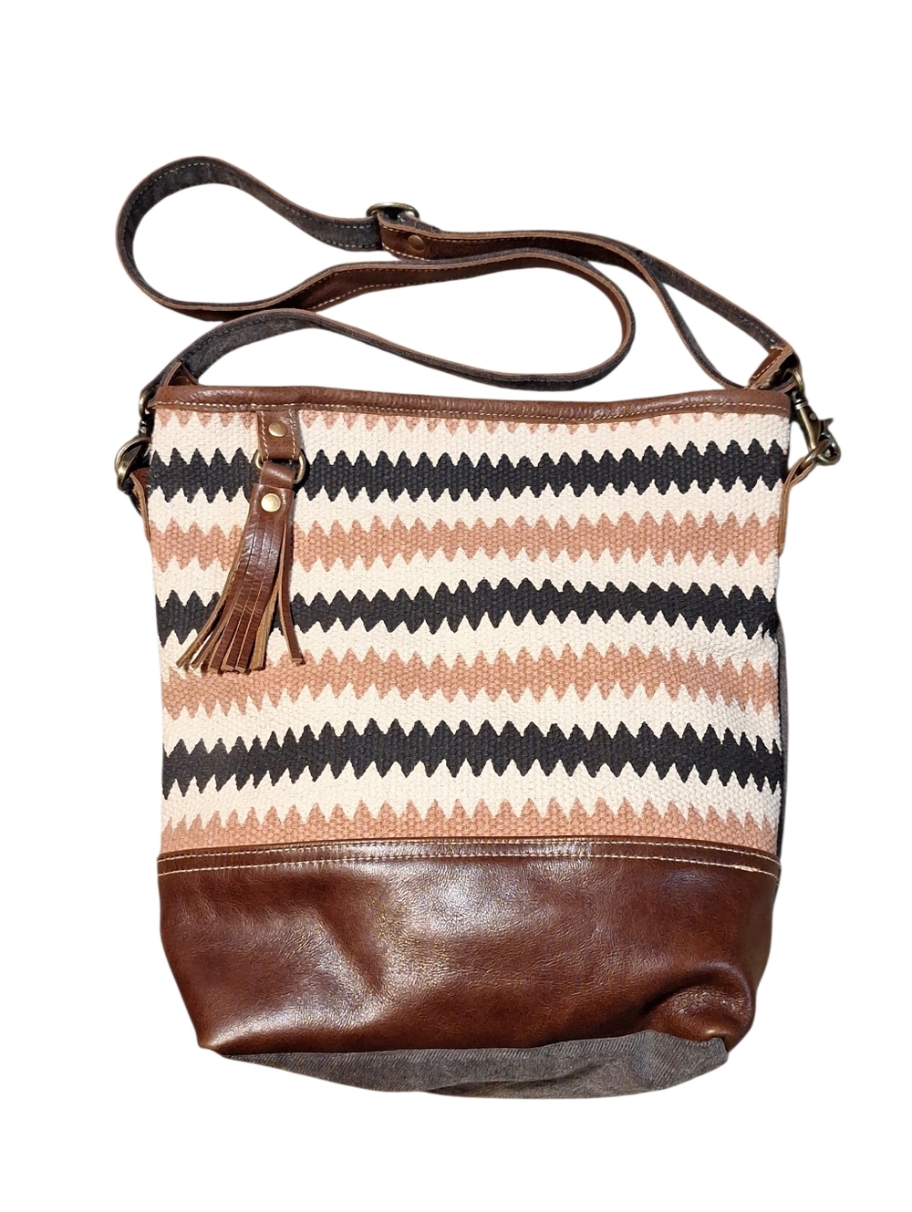 Myra Bag Brown, Black & Cream Woven Crossbody Bag